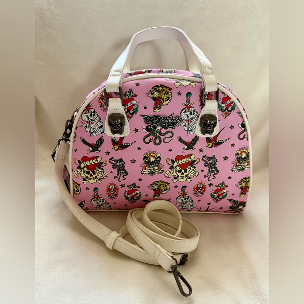 Ed Hardy Bowler Dome Satchel Crossbody Bag.